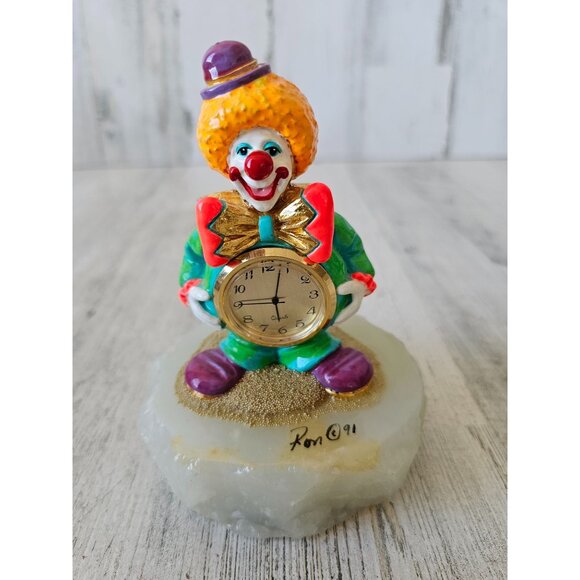Ron Lee clown neon clock vintage 1991 gold circus figurine statue - Picture 1 of 7